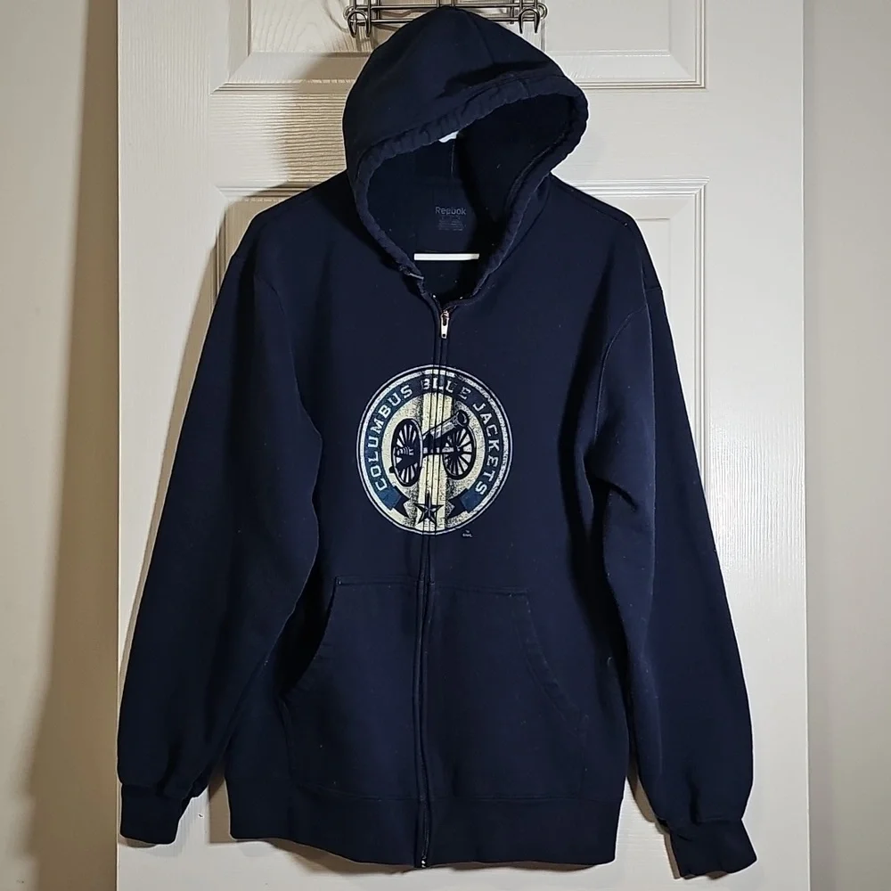 Reebok Columbus Blue Jackets Full Zip Long Sleeve Hooded Jacket Size M